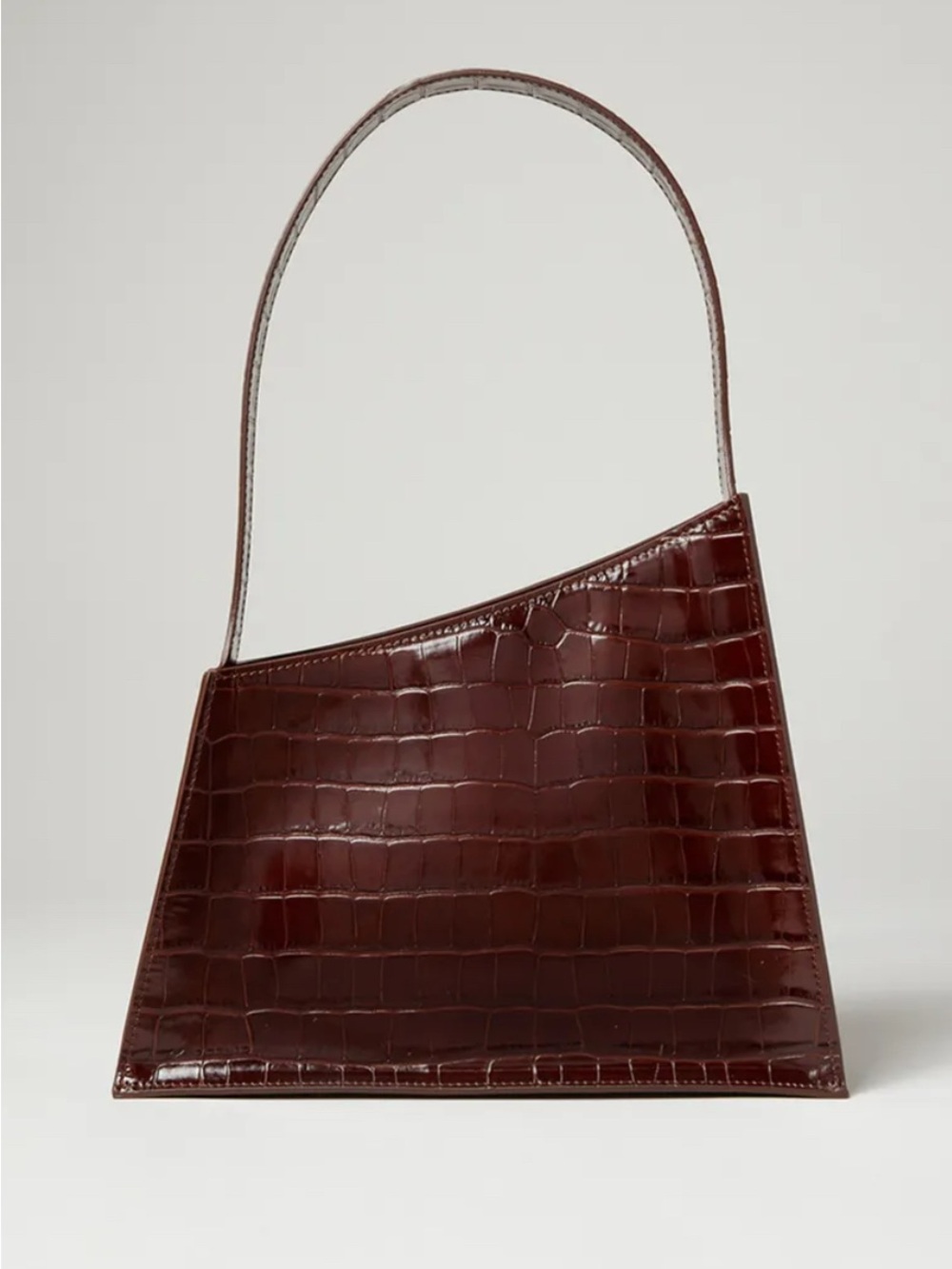 Structured Croc-Embossed Shoulder Bag in Burgundy